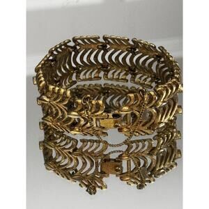 Monet Golden Weave Bracelet Gold Plated Filigree 1960s Vintage Jewelry Signed